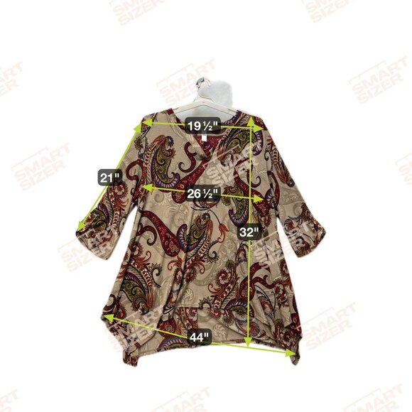 Jules & James 4XL Womens Paisley Print Tunic Top 3/4 Sleeves Handkerchief Hem - Picture 2 of 5